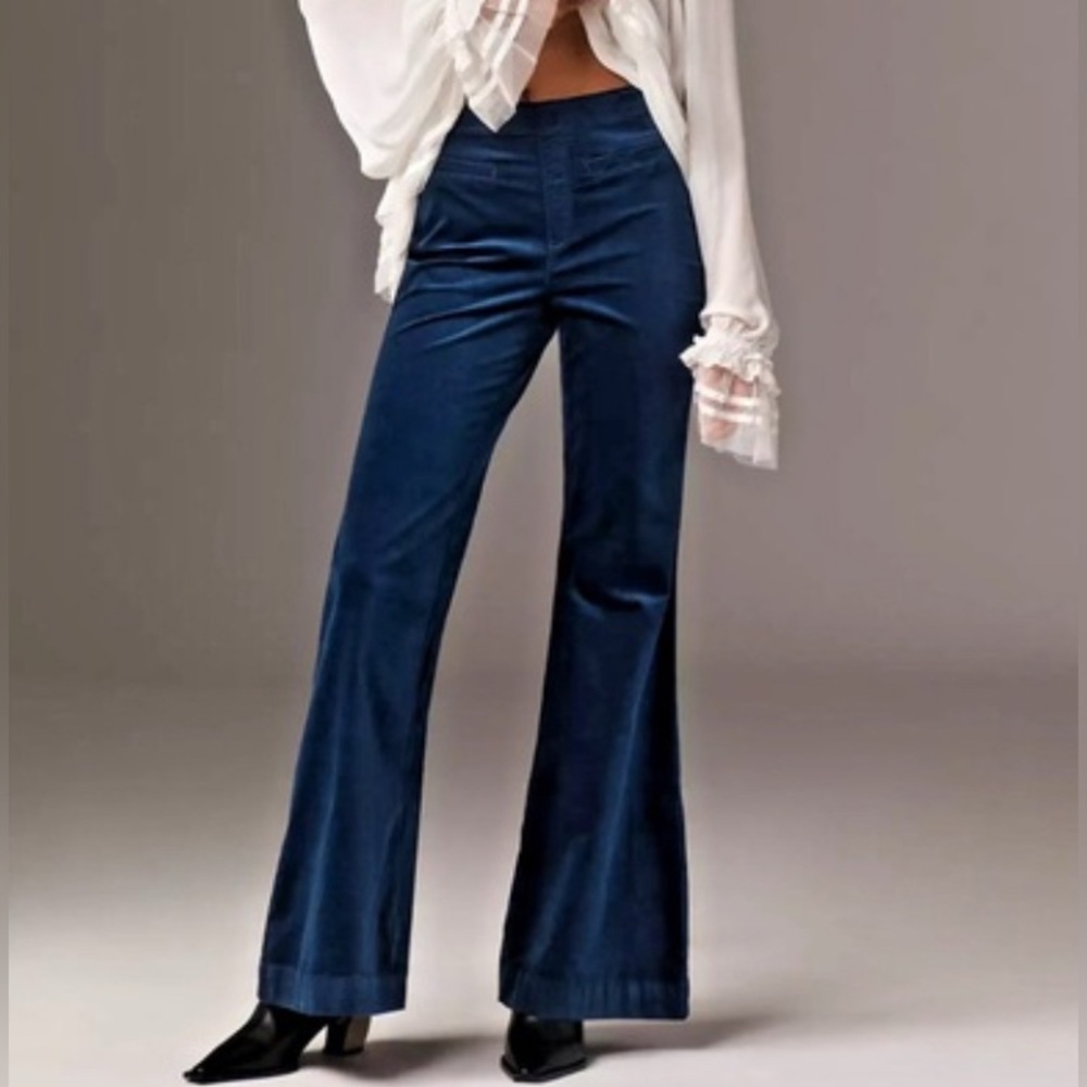 Pilcro (Anthropologie) Blue Velour Flare Pants